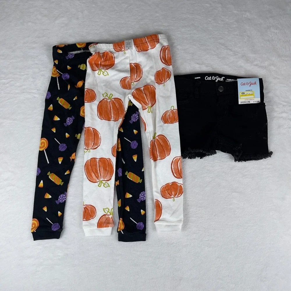 Lot of 3 Cat &‎ Jack Leggings & Shorts 3T Multi patterned Cutt Off Super Stretch